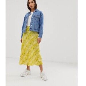 Whistles Python Snake Print Bias Cut Midi Skirt in Yellow Multi 6 NWOT